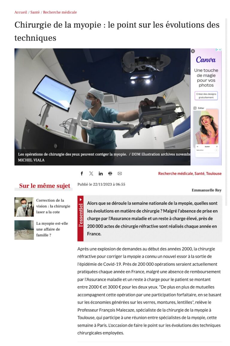 Chirurgie de la myopie le point sur les évolutions